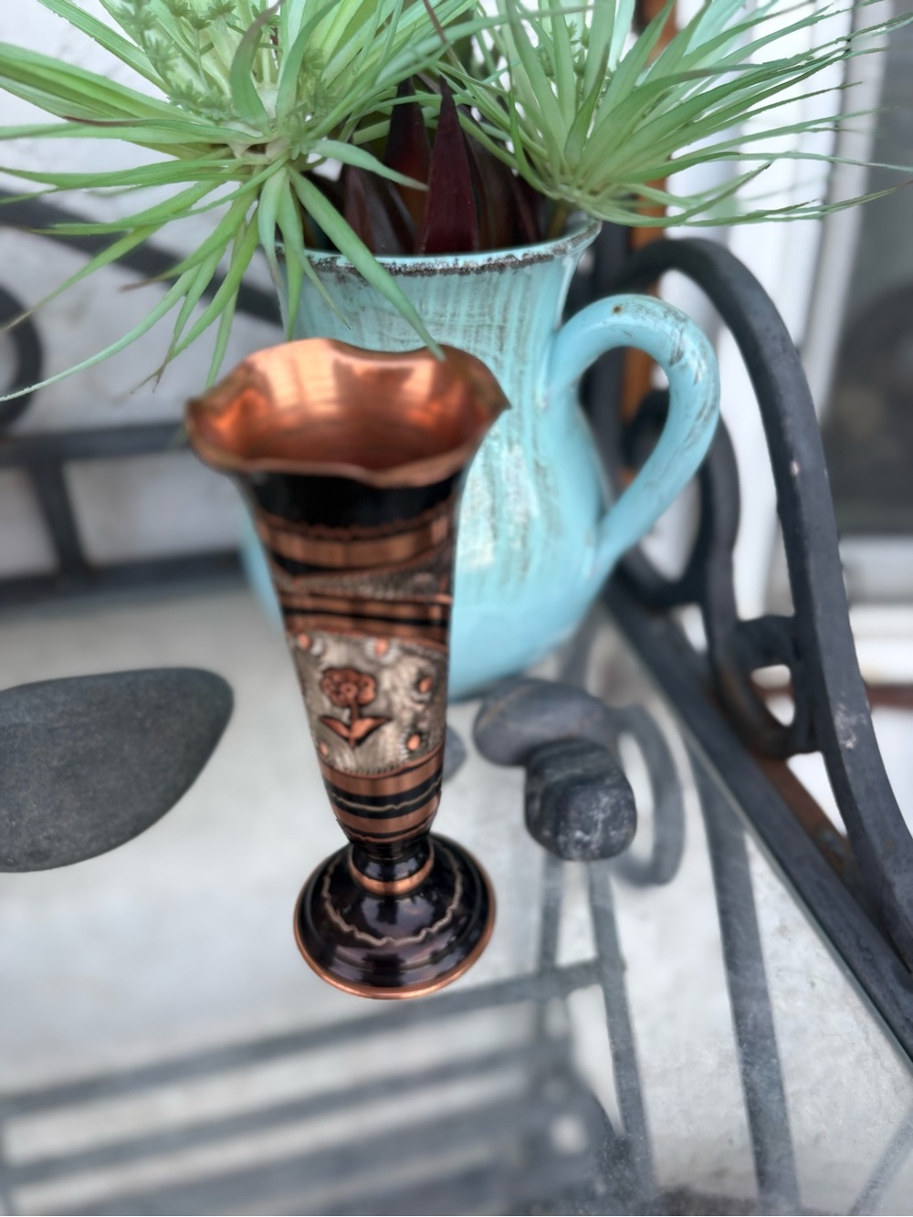 Vintage Black & Gold Edged Brass Bud Vase